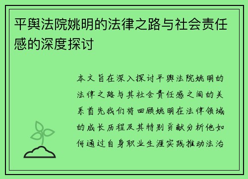 平舆法院姚明的法律之路与社会责任感的深度探讨